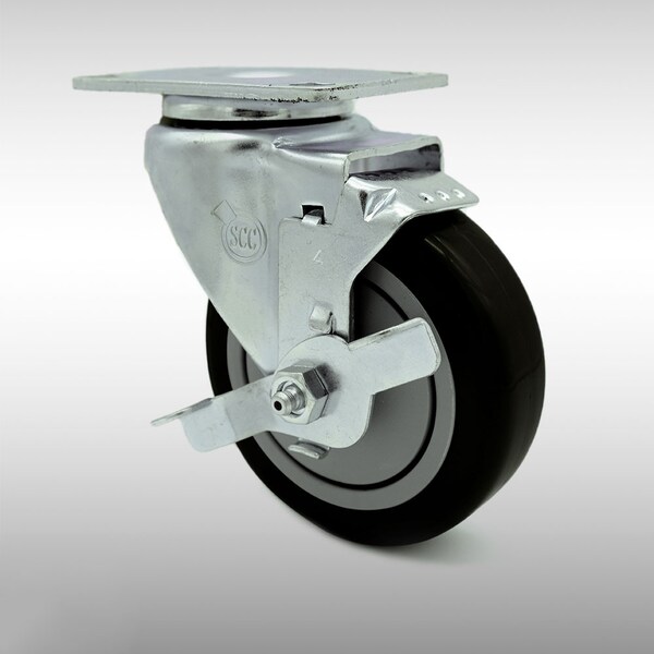 4 Inch SS Black Polyurethane Swivel Top Plate Caster with Brake